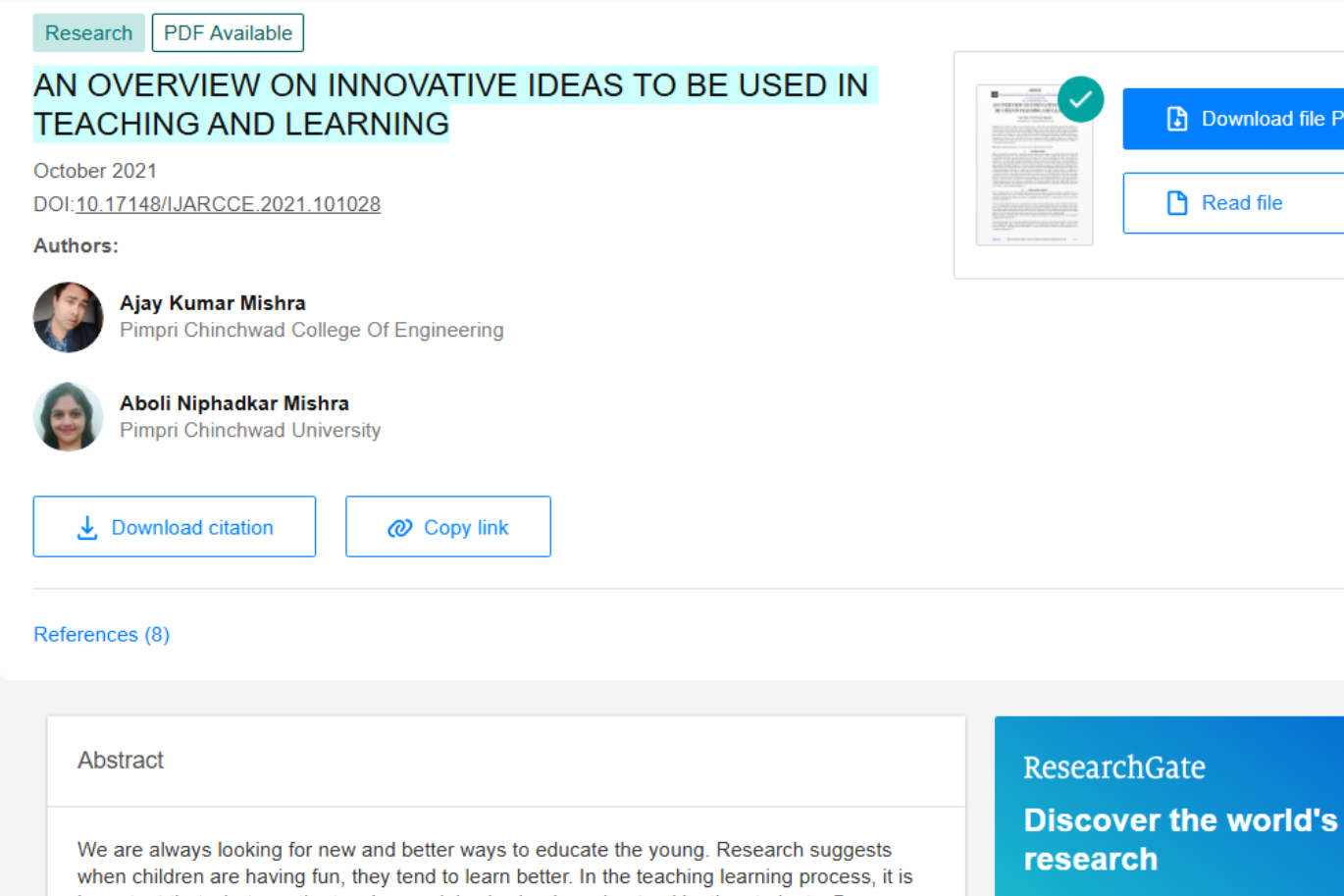 AN OVERVIEW ON INNOVATIVE IDEAS TO BE USED IN TEACHING AND LEARNING